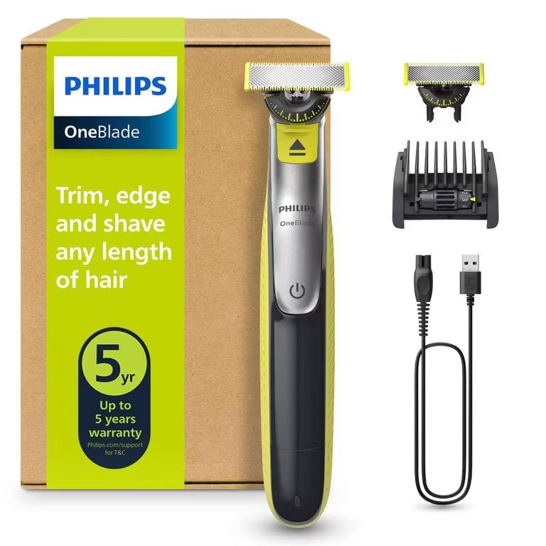 Imagen relacionada con Philips OneBlade 360 - Maquinilla de Afeitar Híbrida, Barbero Eléctrico y Afeitadora, 2 Cuchillas 360, Peine-Guía Ajustable 5 en 1