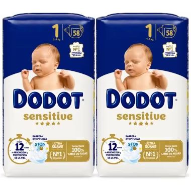 2x Pañales Dodot Sensitive Talla 1 Pack Ahorro 116 Unidades