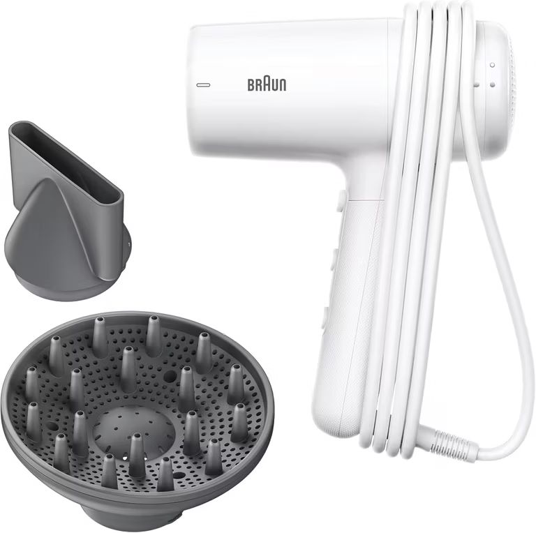 Imagen relacionada con Secador de pelo Braun HD2.21, 2200 W, IONTEC, difusor y boquilla, 3 temperaturas, 2 velocidades, blanco brillo – BRHD226E