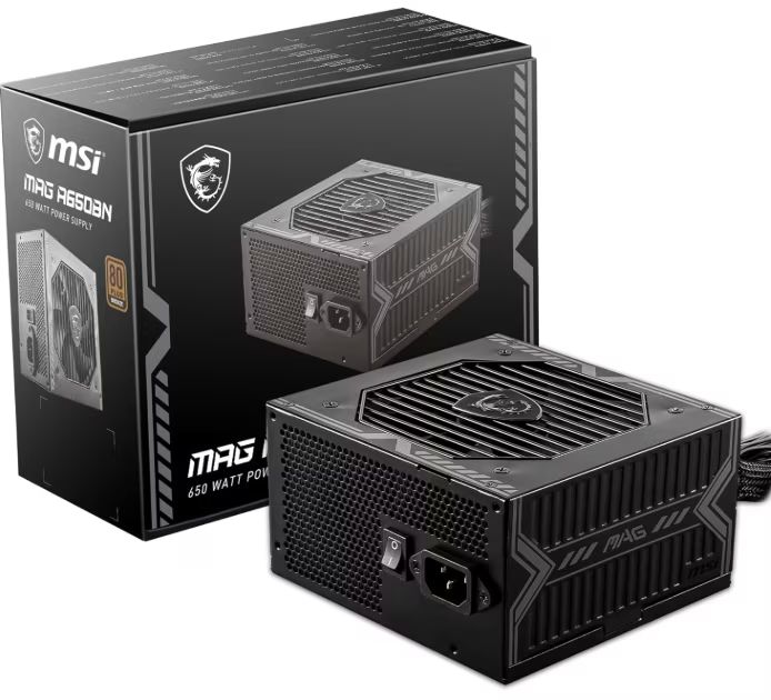 Imagen relacionada con Fuente de alimentación NO modular MSI mag A650BN 80 Plus Bronze, 650w, 12V Single-Rail, Circuito DC-to-DC, Ventilador de 120mm.