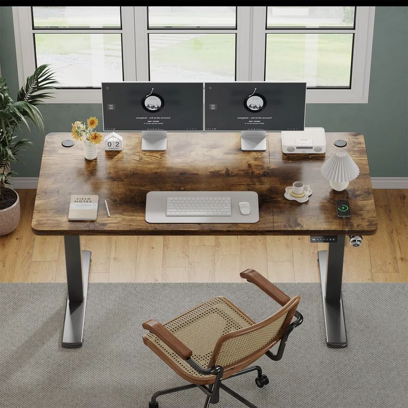 Imagen relacionada con Escritorio ajustable en altura Devoko con toma USB, 120x60 cm, escritorio para computadora, mesa ergonómica para oficina en casa