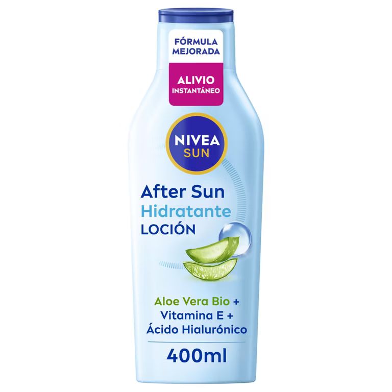 Imagen relacionada con 2 X NIVEA SUN After Sun Loción Corporal Hidratante y Calmante 48h - 400 ml - Aloe Vera Bio, Vitamina E y Ácido Hialurónico