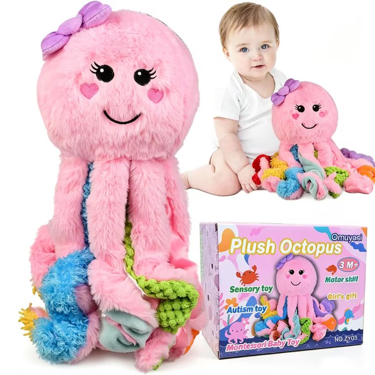 Imagen relacionada con Peluche Rosa Pulpo con 8 Tentáculos Texturizados, Juguetes Sensoriales para Autismo, 18 Meses a 4 Años. Gris en descripción
