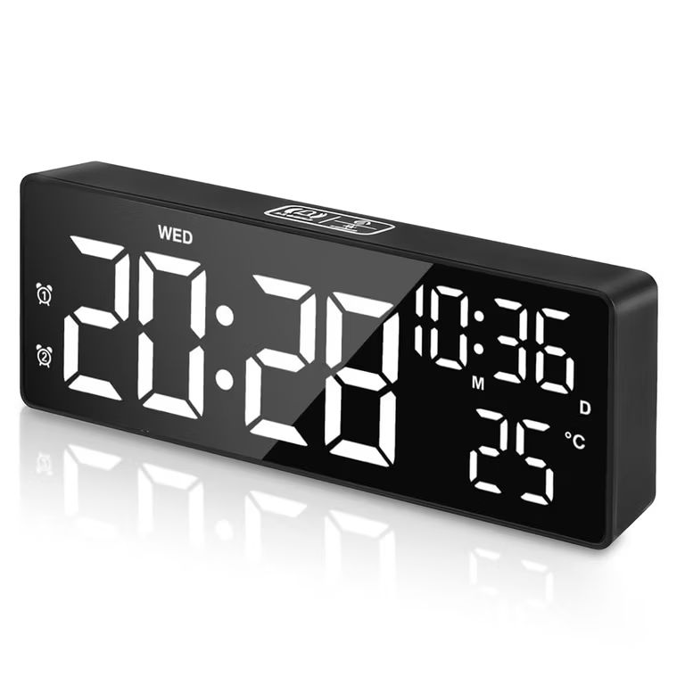 Imagen relacionada con Flintronic Reloj Despertador Digital Pantalla LED Inteligente, USB/Batería, con Tiempo,Temperatura,Fecha, Snooze, Brillo Ajustable,12/24h