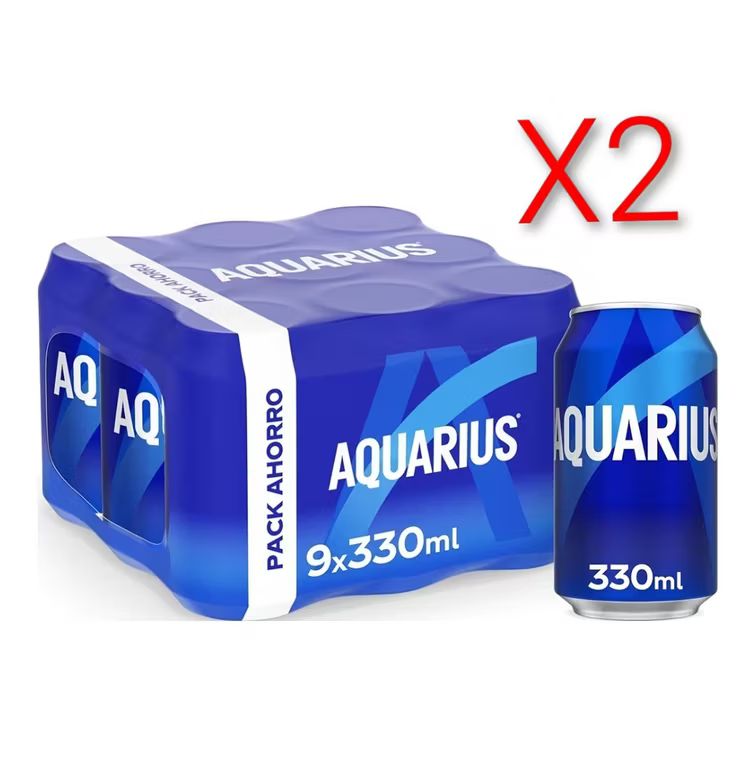 Imagen relacionada con X2. (Total 18 unidades) AQUARIUS Limón, Bebida Hidratante con Sales Minerales, Baja en Calorías, 9 x 330 ml