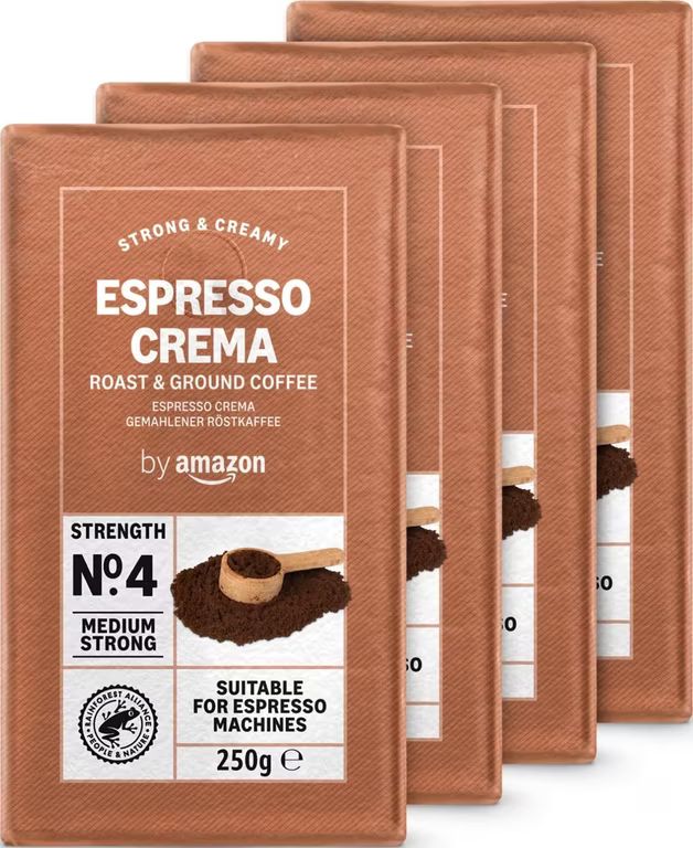 Imagen relacionada con 4 x by Amazon Café molido Natural Espresso Crema, 250 g