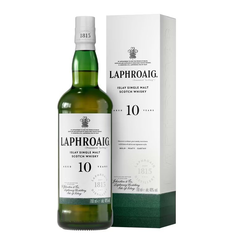 Imagen relacionada con Laphroaig 10 Años Single Malt Escoces Peated Whisky Escoces, 40% - 700 ml