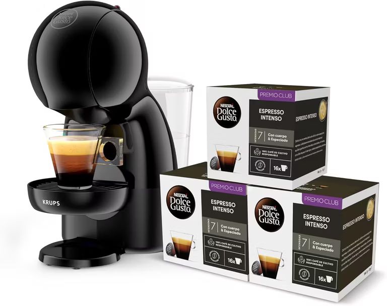Imagen relacionada con KRUPS Dolce Gusto Piccolo XS, Cafetera Cápsulas + Café, Negra 15 Bares, Capacidad 0,8L, Potencia 1500W