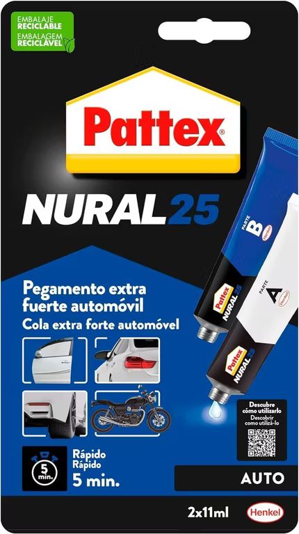 Imagen relacionada con Pattex Nural 25 Pegamento extra fuerte auto, adhesivo resistente para la mayoría de materiales del automóvil, 2 x 11 ml