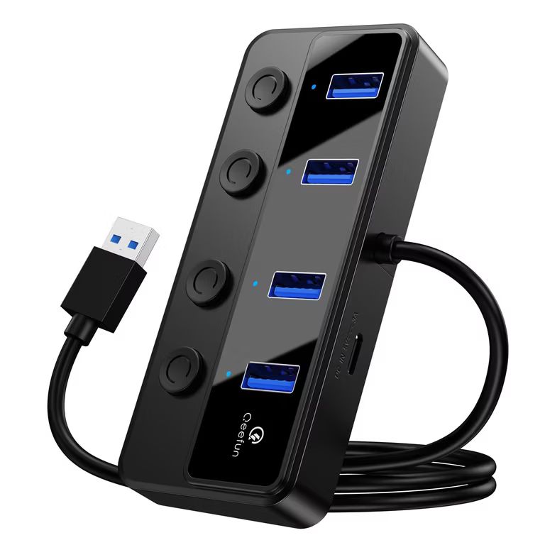 Imagen relacionada con Hub USB 3.0, 4 Puertos con Cable Extensión de 60cm, Puerto Alimentacion USB C de 5V / 3A