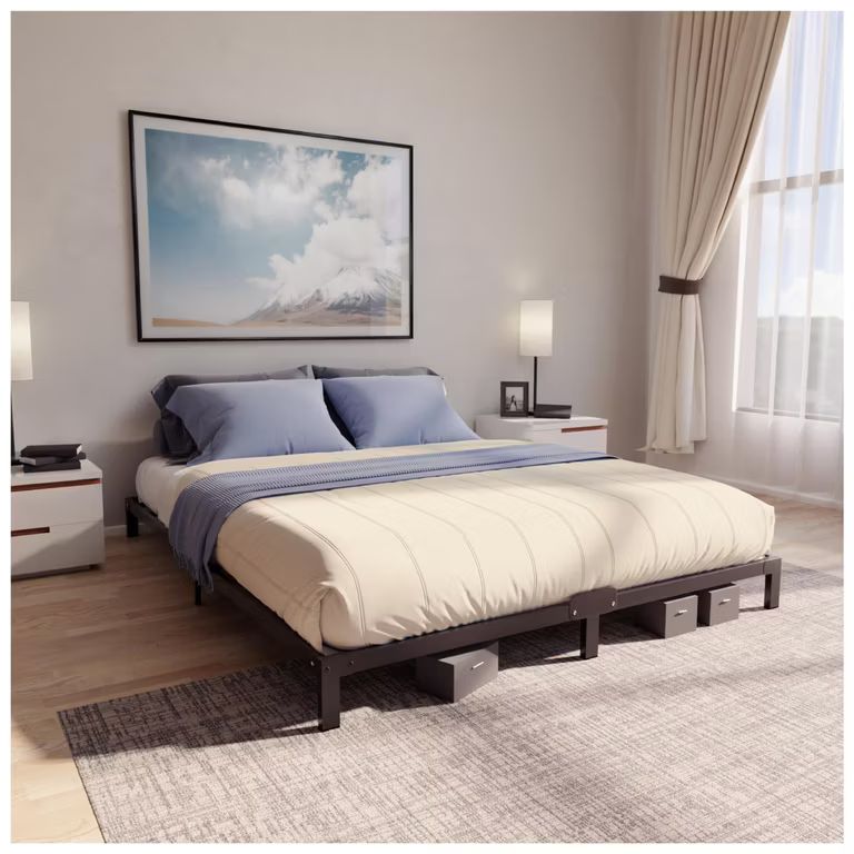 Imagen relacionada con Dreamzie - Somier 150x200 de Metal Negro - Cama Altura 25cm Espacio de almacenamiento 22 cm · Matrimoniales · Estructura resistente