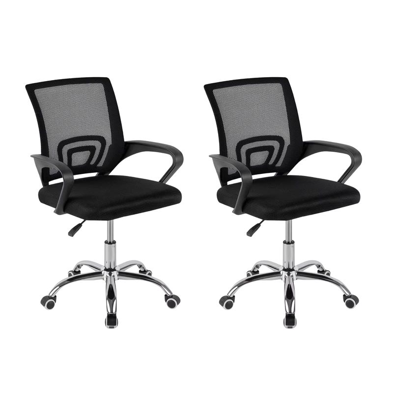 Imagen relacionada con DASCK Pack 2 Sillas Oficina Ergonómica Negra - Malla Transpirable Base Giratoria Cromada 360°