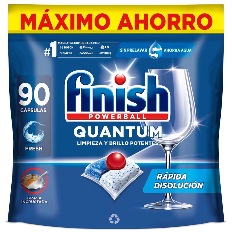 Imagen relacionada con Finish Powerball Quantum Pastillas para lavavajillas Regular 90 pastillas