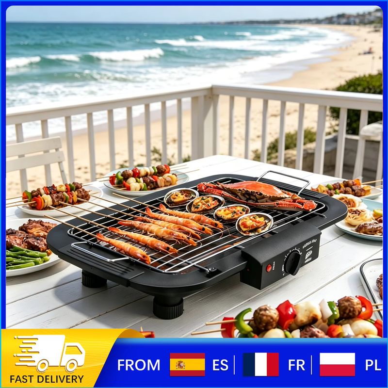 Imagen relacionada con Parrilla Eléctrica para Interiores/Exteriores, Parrilla Portátil de Mesa de 1800W con 6 Niveles de Temperatura Ajustables (Hasta 350°) ° C), Bandeja de Grasa Extraíble, Bajo Nivel de Humo para Fiestas de Camping en el Patio Trasero