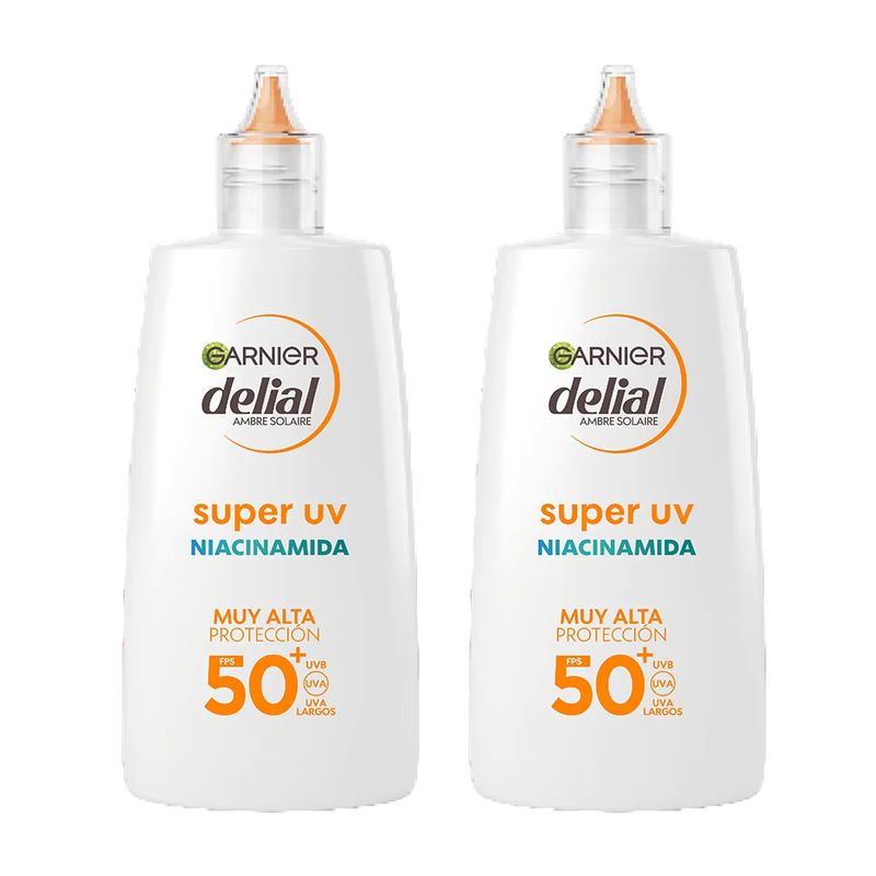 Imagen relacionada con 2x GARNIER| Delial Pack de 2 SUPER UV Niacinamida FPS50+ Crema Fluida Diaria Anti-Imperfecciones, 2x40ml