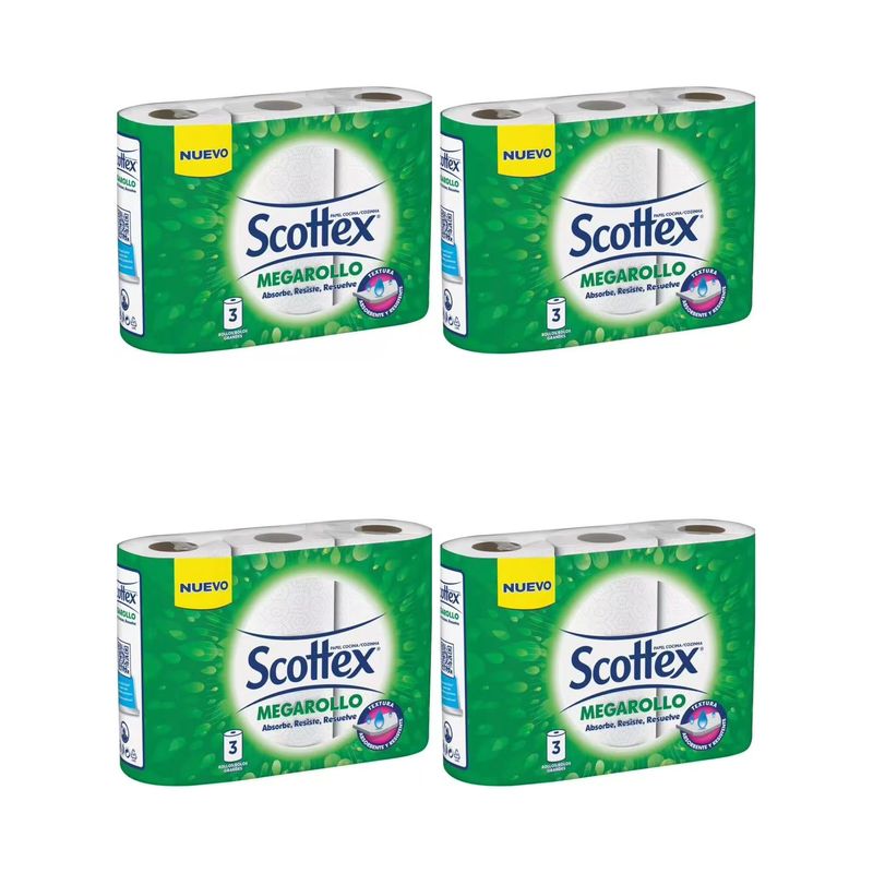 Imagen relacionada con 4x Scottex Megarollo Papel de cocina 3* 4bolsa 12 rollos