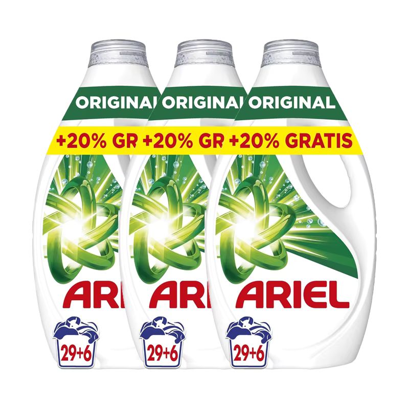 Imagen relacionada con 2x Pack De Ariel Detergente Lavadora 70 Lavados o 105 Lavados, Original, Jabon Limpieza Mejorada en Ciclos Mas Frios con la Exclusiva Tecnologia de limpieza en Frio