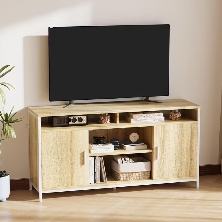 Imagen relacionada con ELUCHANG Mueble de TV, Mesa de TV para Salón, con Estantes Ajustables, para Televisores de hasta 65 Pulgadas