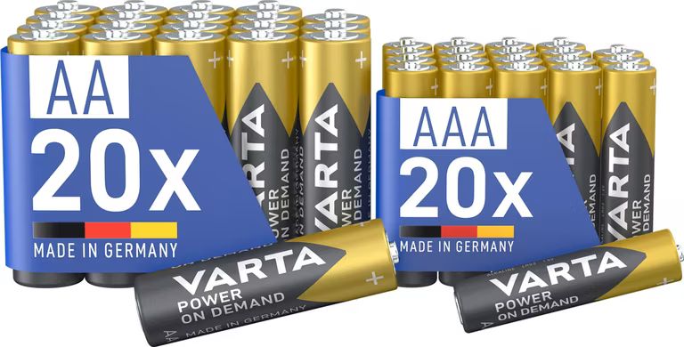 Imagen relacionada con VARTA Pilas 20x AA & 20x AAA, Mix Pack, paquete de 40, Power On Demand, alcalinas
