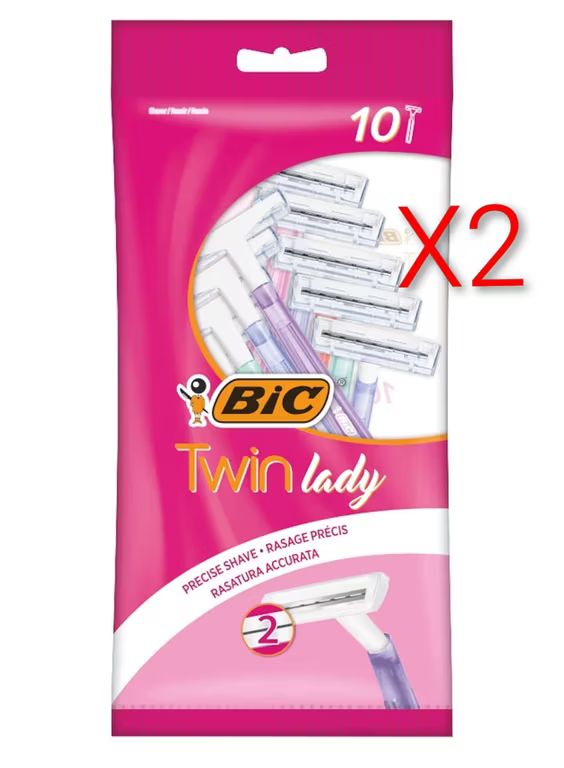 Imagen relacionada con X2. BIC Twin Lady Maquinillas de Afeitar Desechables para Mujer, 2 Hojas, Pack de 10 Unidades
