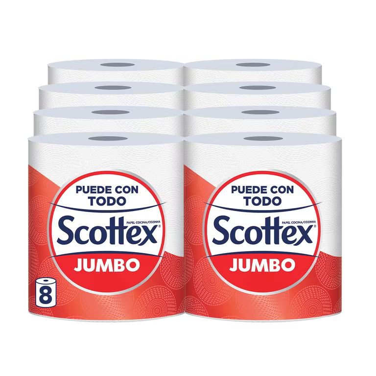 Imagen relacionada con COMPRANDO 2 Scottex Jumbo Papel de cocina 8 rollos, eficacia multiusos
