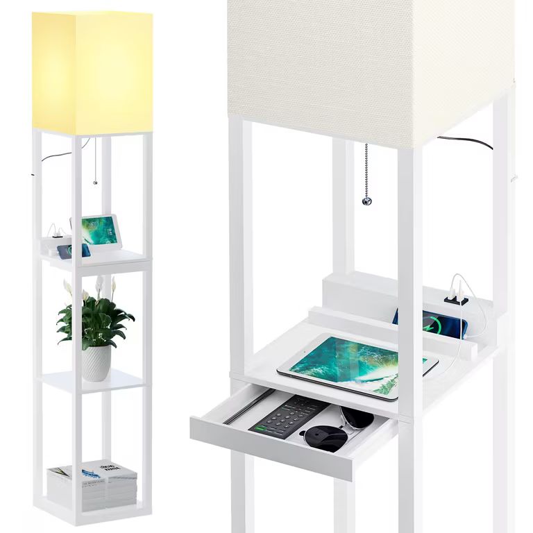 Imagen relacionada con Lampara de pie Madera con 3 Temperaturas De Color, 2 Puertos de Carga USB y 1 Cajón