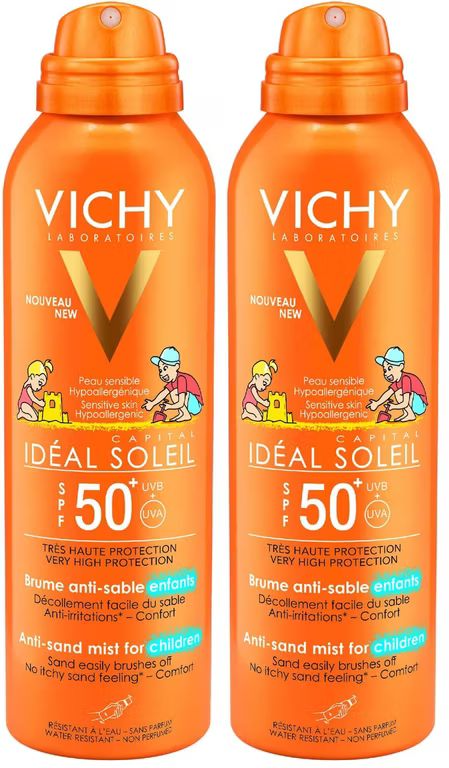 Imagen relacionada con Vichy Capital Soleil Bruma Infantil Spf50+ Anti-arena 200 ml (Paquete de 2)
