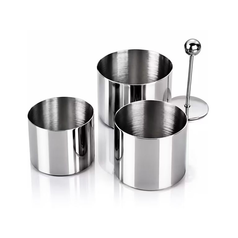 Imagen relacionada con Los anillos de cocina del molde de la torta del molde de la torta de los cortadores redondos con el empujador 304