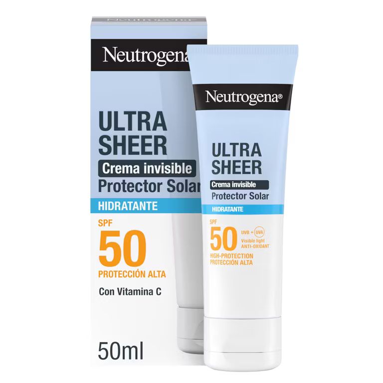 Imagen relacionada con Neutrogena Ultra Sheer Crema Invisible Hidratante SPF50, 50 ml | Crema Solar Facial, 24 h Hidratación