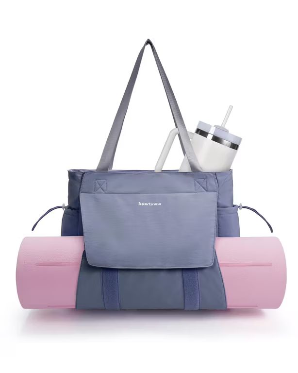 Imagen relacionada con Bolsa Tote para Yoga y Uso Diario, Bolsa Gimnasio Mujer con Compartimentos, Bolsillos Laterales para Botella, Ligera y Multifuncional Viaje