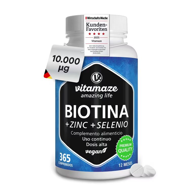 Imagen relacionada con Biotina 10.000 mcg Zinc y Selenio (1 Año) Biotina para Cabello Piel y Uñas-Crecimiento del Cabello y Anticaída.Vitaminas Pelo y Uñas Fuertes