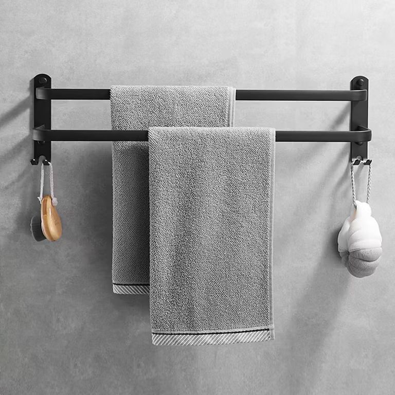 Imagen relacionada con Toallero Negro de 80 cm sin Taladrar, Barra de Toalla de Baño y Cocina Doble con Instalación sin Agujeros