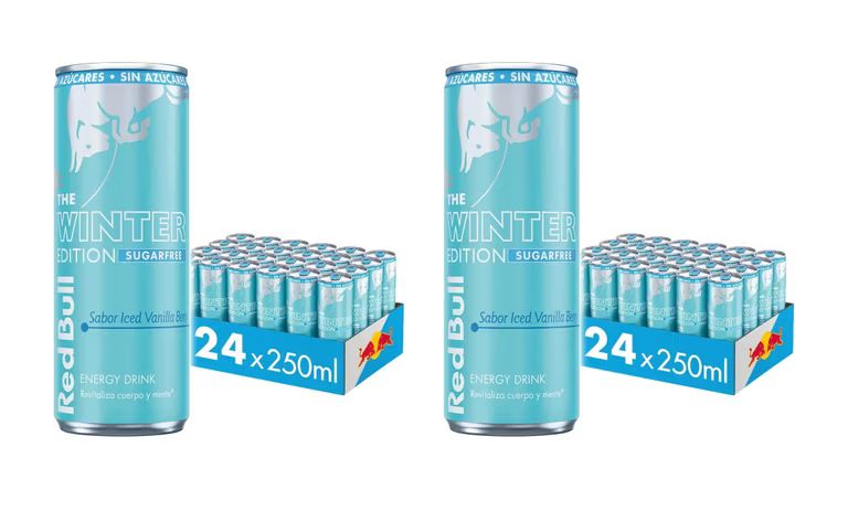 Imagen relacionada con 2 packs de 24 latas Red Bull Sin Azúcar Bebida Energética Vainilla Helada y Bayas, 250 ml 48 latas