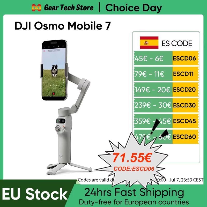 Imagen relacionada con Estabilizador de Gimbal para Teléfono Inteligente DJI Osmo Mobile 7, Gimbal de 3 Ejes para Teléfono Móvil, Barra de Extensión y Trípode Integrados Originales, 10 Horas de Duración de la Batería, Carga del Teléfono