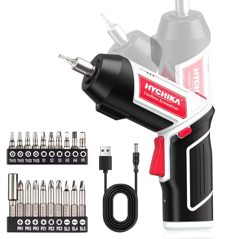 Imagen relacionada con HYCHIKA Destornillador Eléctrico 6Nm, Bateria 3.6V 2,0 Ah, LED Luz, Carga Cable Tipo C, 20 Accesorios, Para Reparaciones en El Hogar