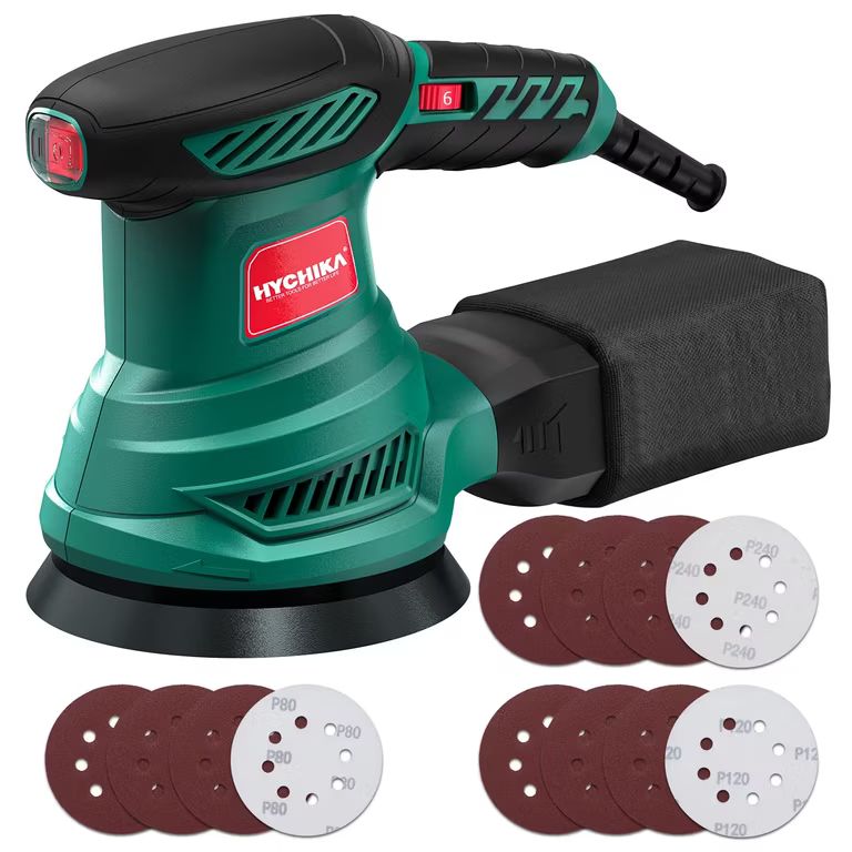 Imagen relacionada con HYCHIKA Lijadora Orbital 300W, Lijadora Rotorbital con Motor de Cobre Puro, 6 Velocidad, 13000RPM, 12PCS Lija de 125mm (240/120/80 Grano)