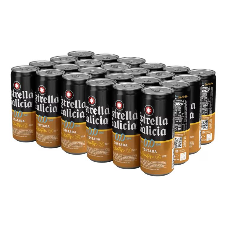 Imagen relacionada con Estrella Galicia 0,0 - Tostada Sin Gluten, Cerveza, 24 Latas x 33 cl. Lager Tostada, Sin Alcohol, Sin Gluten, Aroma a Galleta y Pan