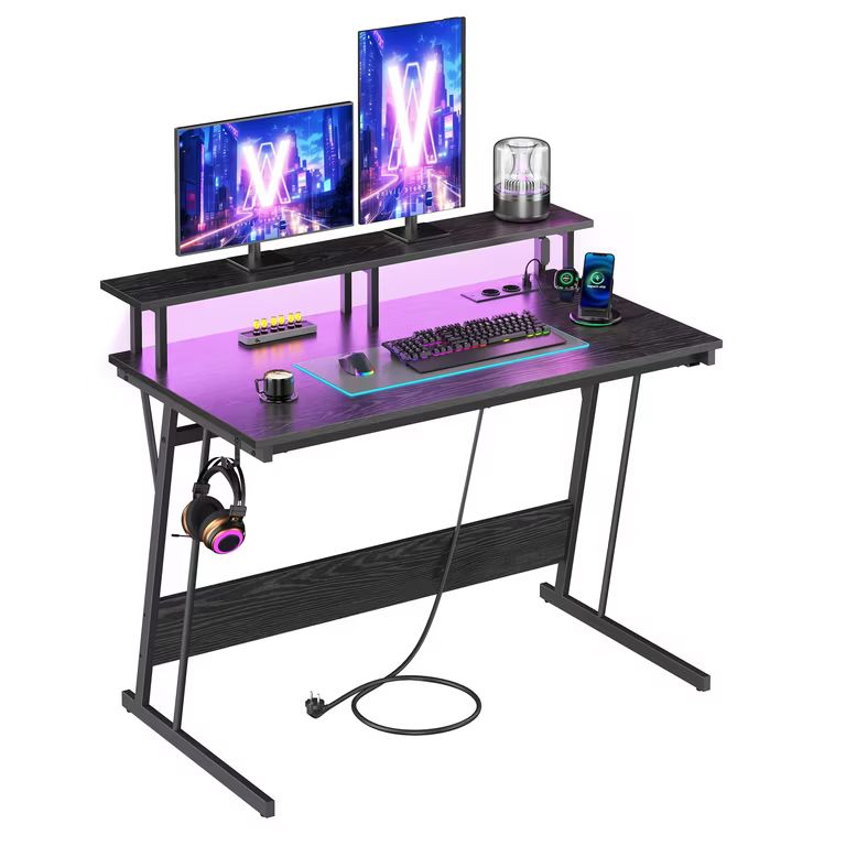 Imagen relacionada con VASAGLE Escritorio para Juegos con Luces LED y Tomas de Corriente Incorporadas