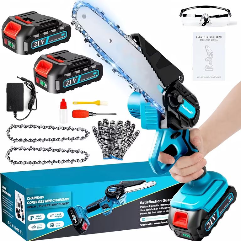 Imagen relacionada con Mini Motosierra Bateria 6 Pulgadas, 1000W Motor Sin Escobillas con 4000mAh Baterías y 2 Cadenas