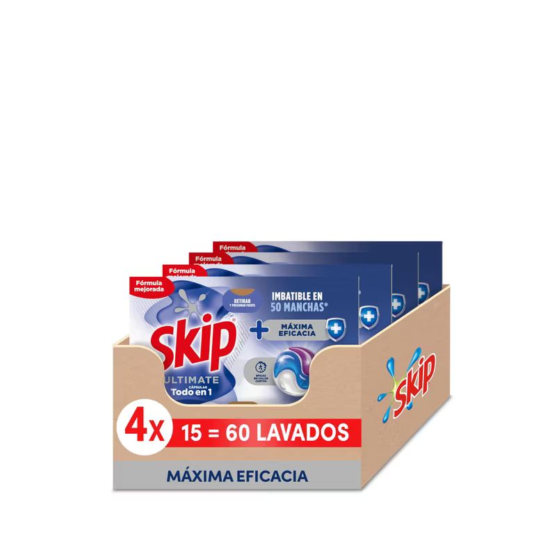 Imagen relacionada con Skip Ultimate Detergente en Cápsulas para la ropa Máxima Eficacia, 4 x 15 lavados