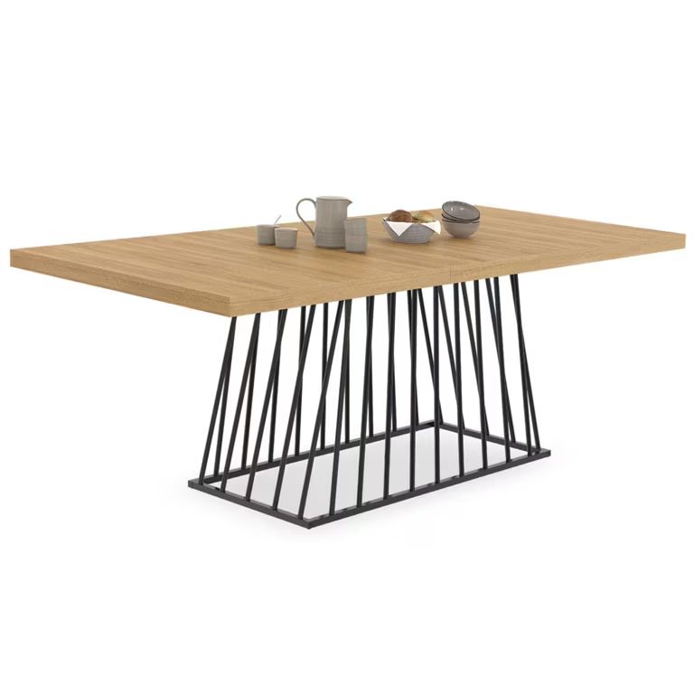Imagen relacionada con IDMarket Yuna - Mesa de comedor extensible rectangular para 6-10 personas, bandeja de madera y pie con cable, metal, color negro