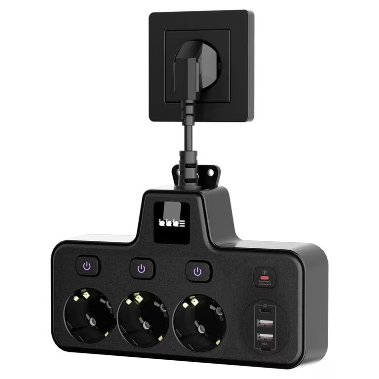 Imagen relacionada con Regleta 7 en 1:3 enchufes con 2 puertos USB-C y 2 USB-A de carga rápida, enchufe múltiple con interruptor, luz nocturna táctil con 3 brillo