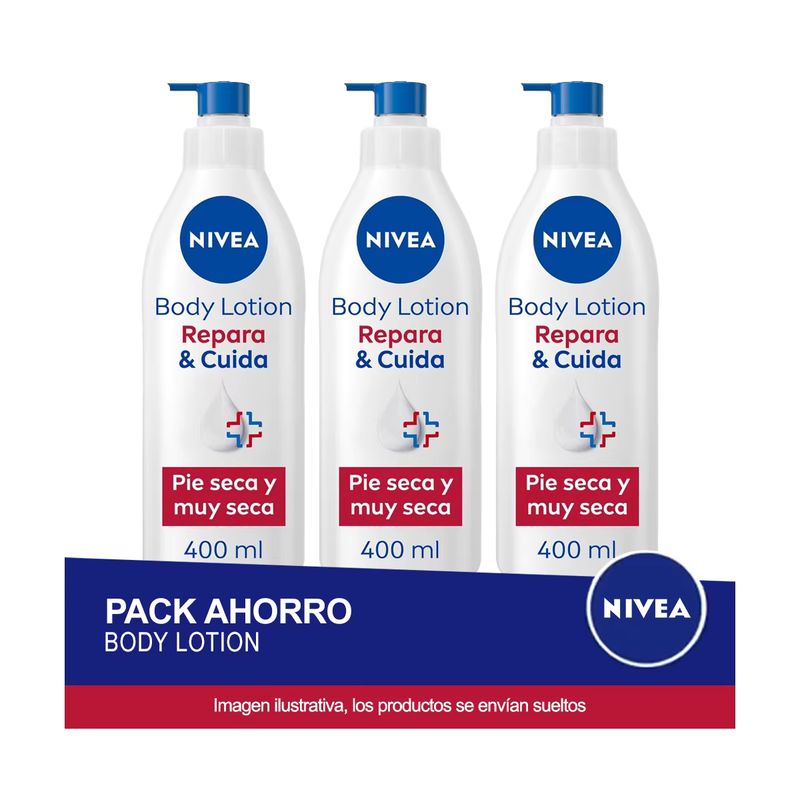 Imagen relacionada con 3x NIVEA Body Milk Repara & Cuida 400ml - Pack ahorro de 3 unidades (total 1,2 litros)
