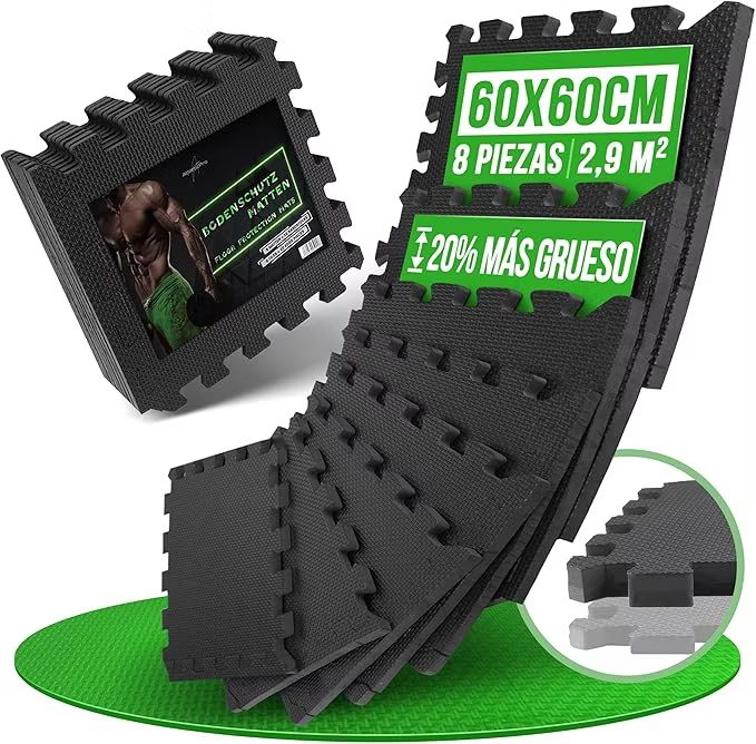 Imagen relacionada con AthleticPro Esterilla protectora para el suelo Fitness [60 x 60 cm] – 8 alfombrillas extra gruesas