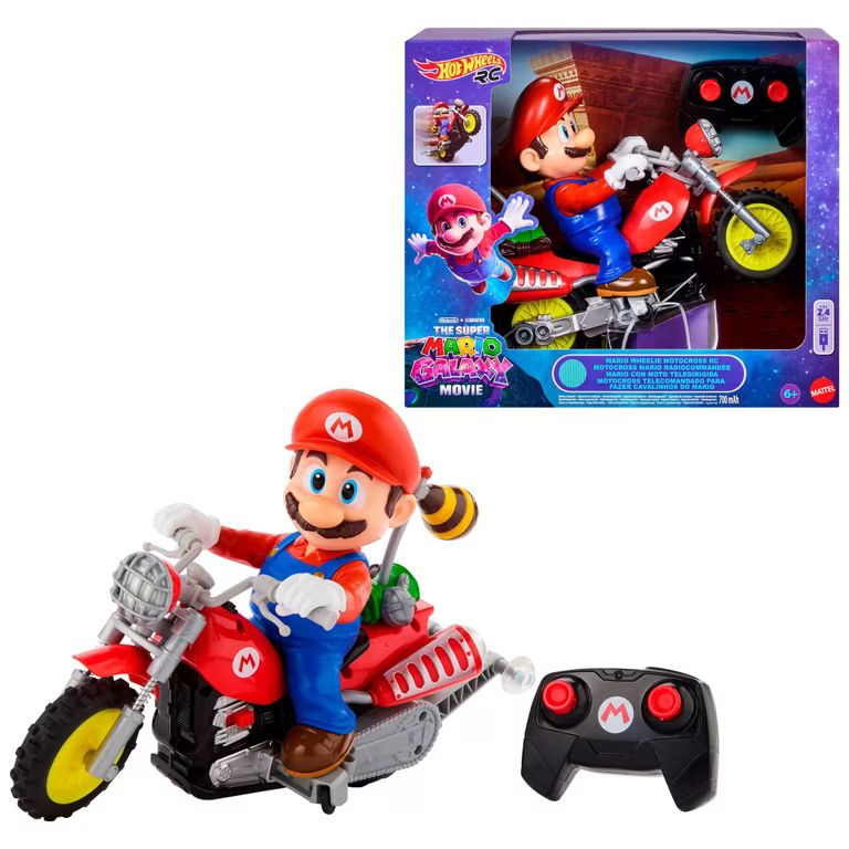Imagen relacionada con Hot Wheels Mario Wheelie Motocross RC, Moto de Control Remoto