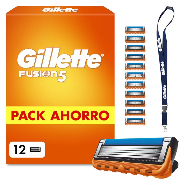 Imagen relacionada con Gillette Fusion5 Cuchillas de Afeitar Hombre, Pack de 12 + Colgante